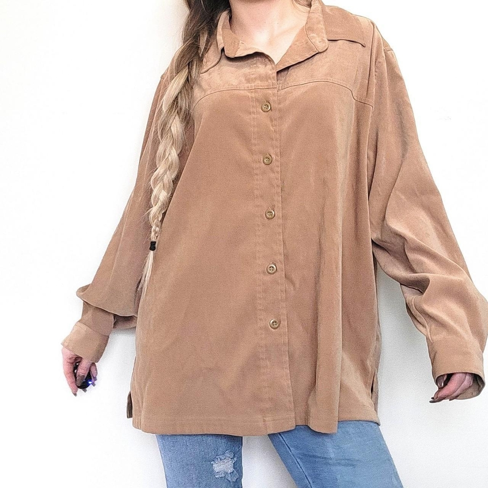 Vintage 90s Tan Button Down Long Sleeve Shirt